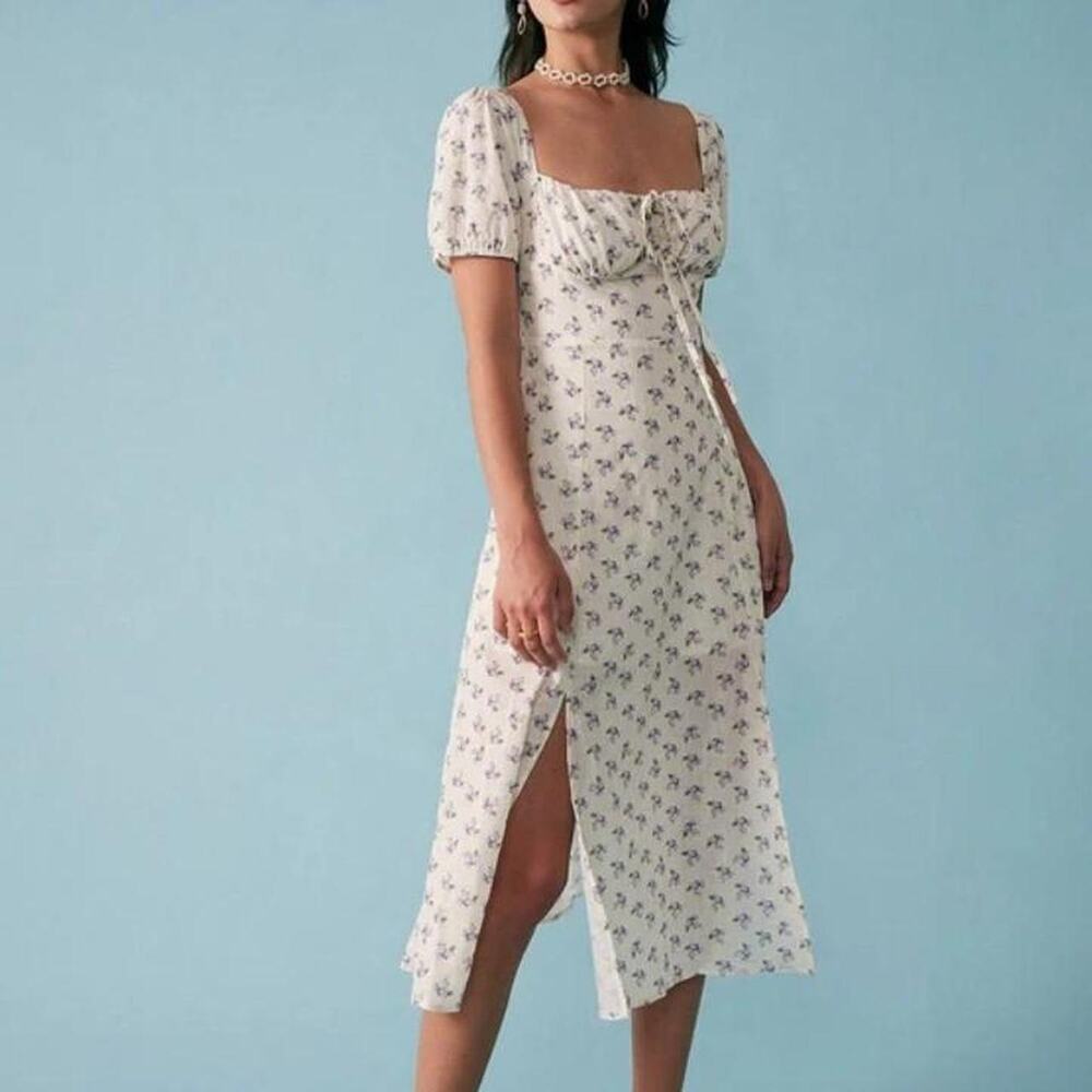 Rihoas Short Sleeve Floral Ruched Midi Dress in Size Small - Picture 2 of 8